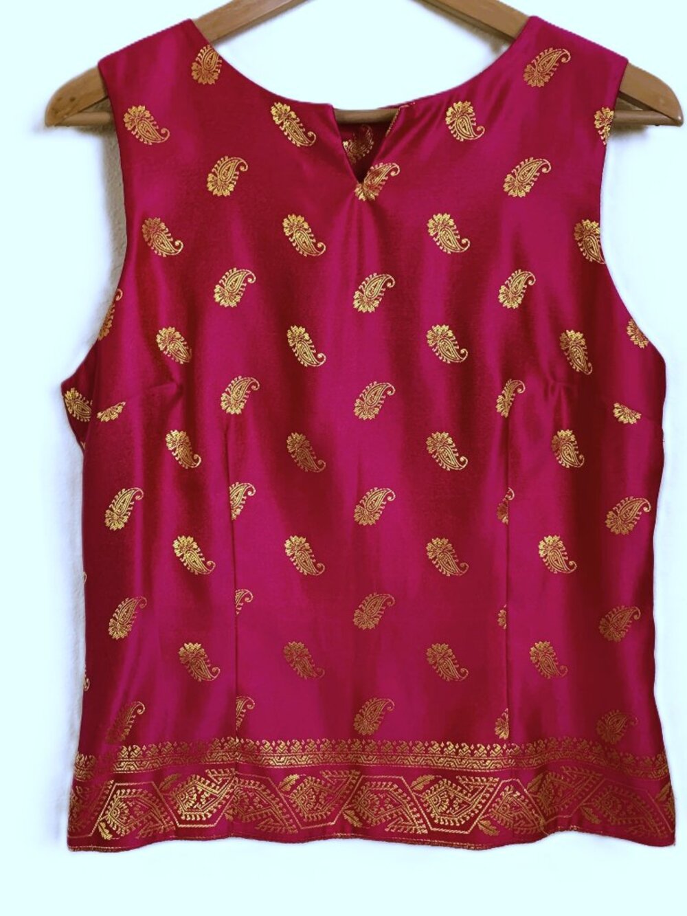 Vintage David Warren New York Sleeveless Blouse Pink Gold Shimmer Size 12